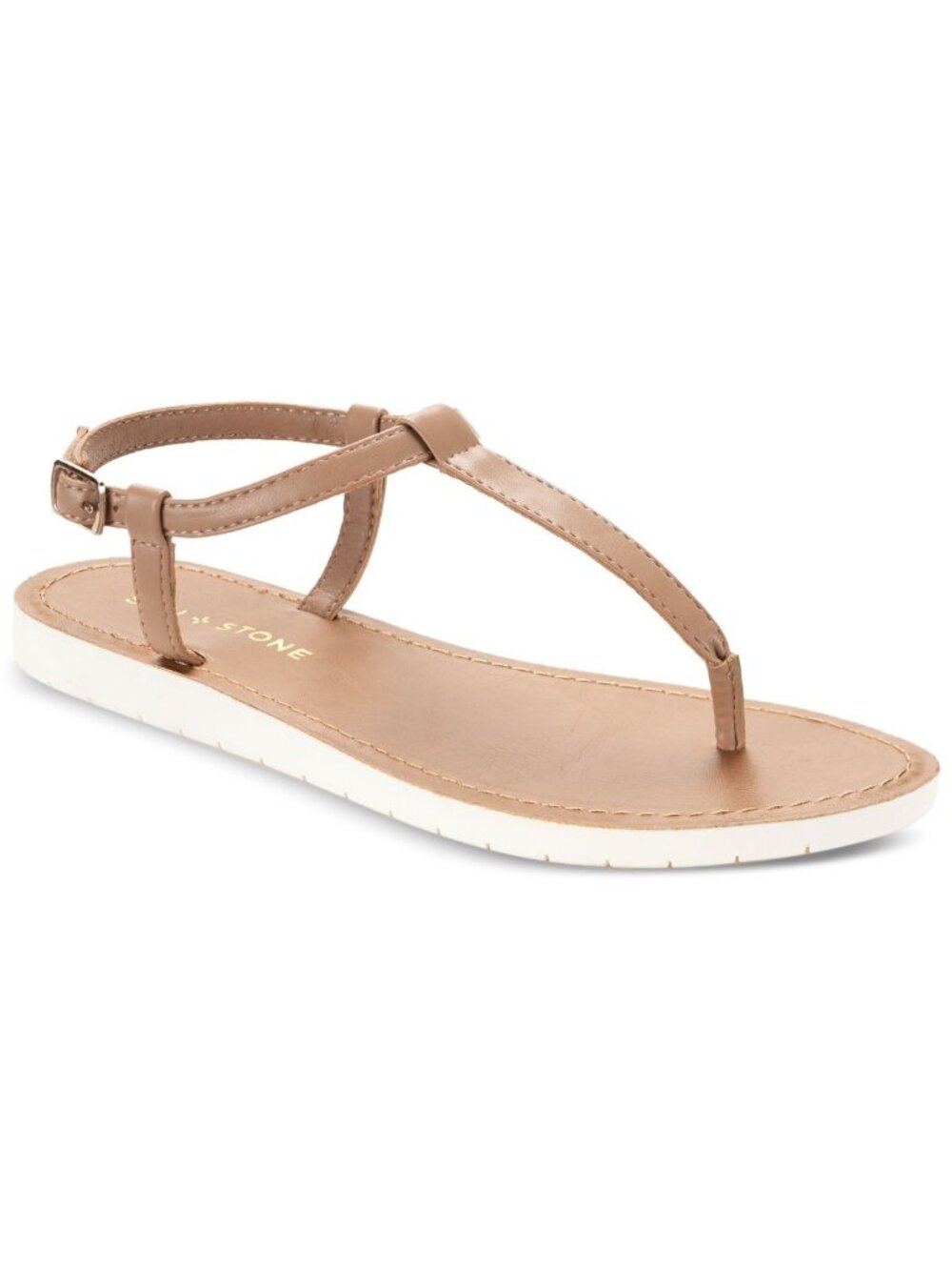 Sun + Stone Womens Faux Leather Slingback Flat Sandals Beige Size 8.5M Defected